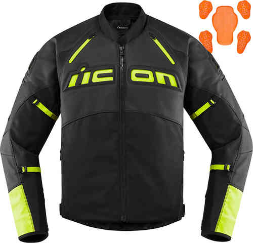 Icon Contra2 Chaqueta textil / de cuero para motocicletas Negro Amarillo 2XL
