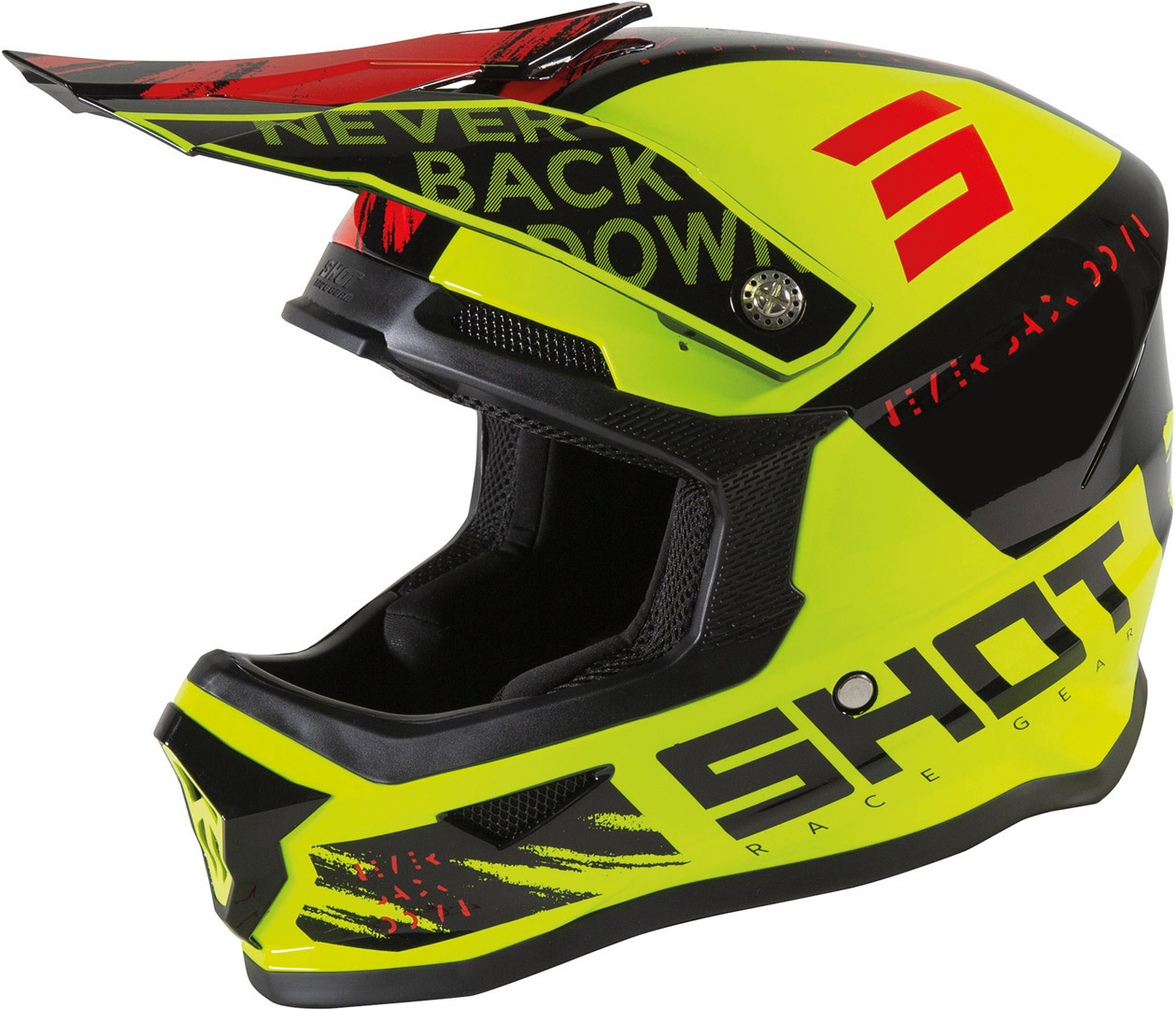 Shot Furious Draw Casque de motocross pour enfants Noir Rouge Jaune S