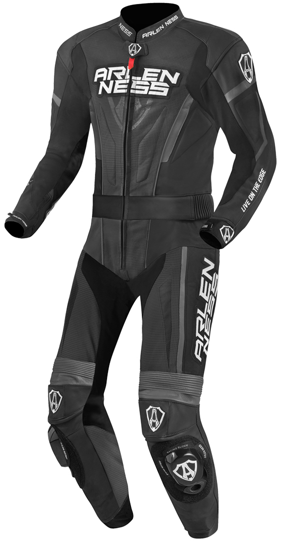 Arlen Ness Edge Costume en cuir de moto deux pièces Noir Gris 48