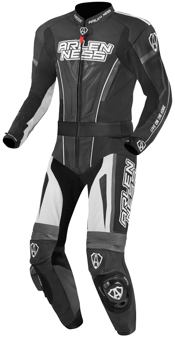 Image of Arlen Ness Edge Costume en cuir de moto deux pièces Noir Gris Blanc 48