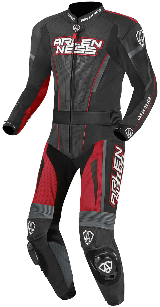 Image of Arlen Ness Edge Costume en cuir de moto deux pièces Noir Gris Rouge 48