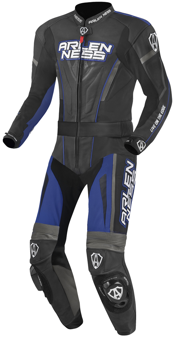 Image of Arlen Ness Edge Costume en cuir de moto deux pièces Noir Gris Bleu 60