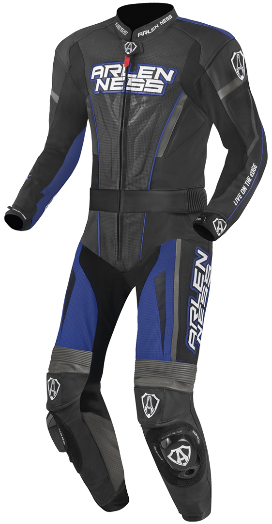 Image of Arlen Ness Edge Costume en cuir de moto deux pièces Noir Gris Bleu 48