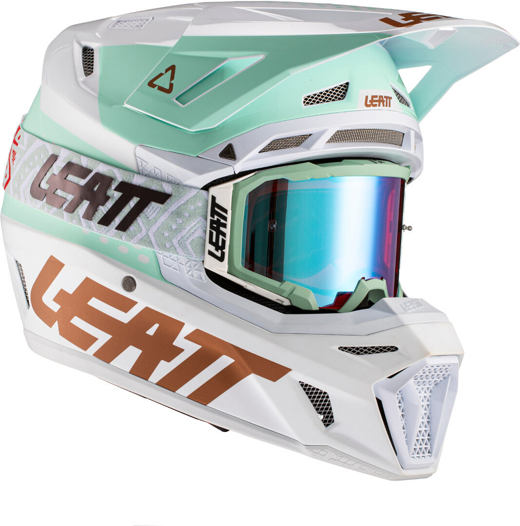 Leatt Moto 8.5 V21.1 Composite Casque de motocross avec lunettes Blanc Vert Jaune XS