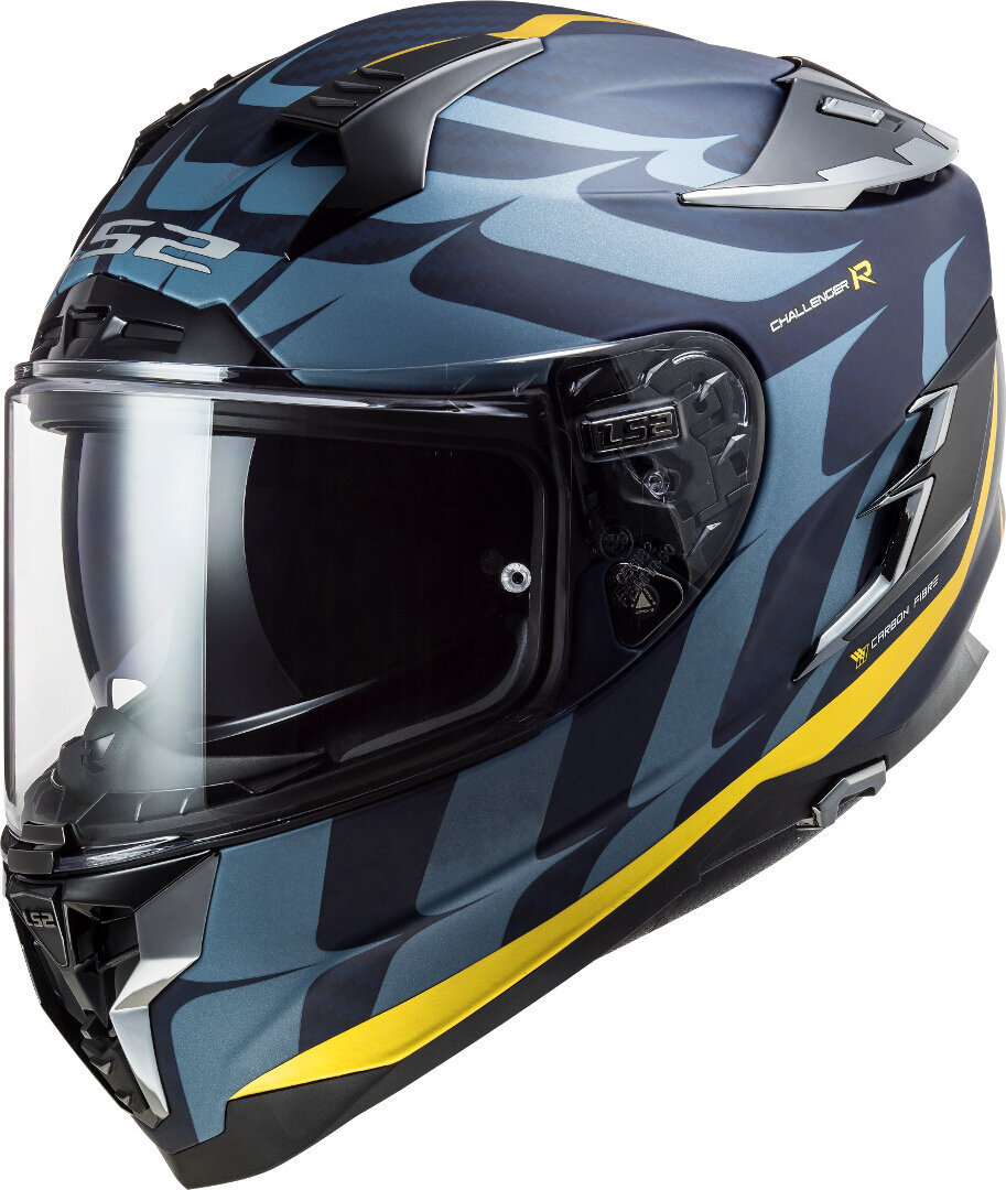 LS2 FF327 Challenger Flames Carbon Casque Bleu Jaune 2XS
