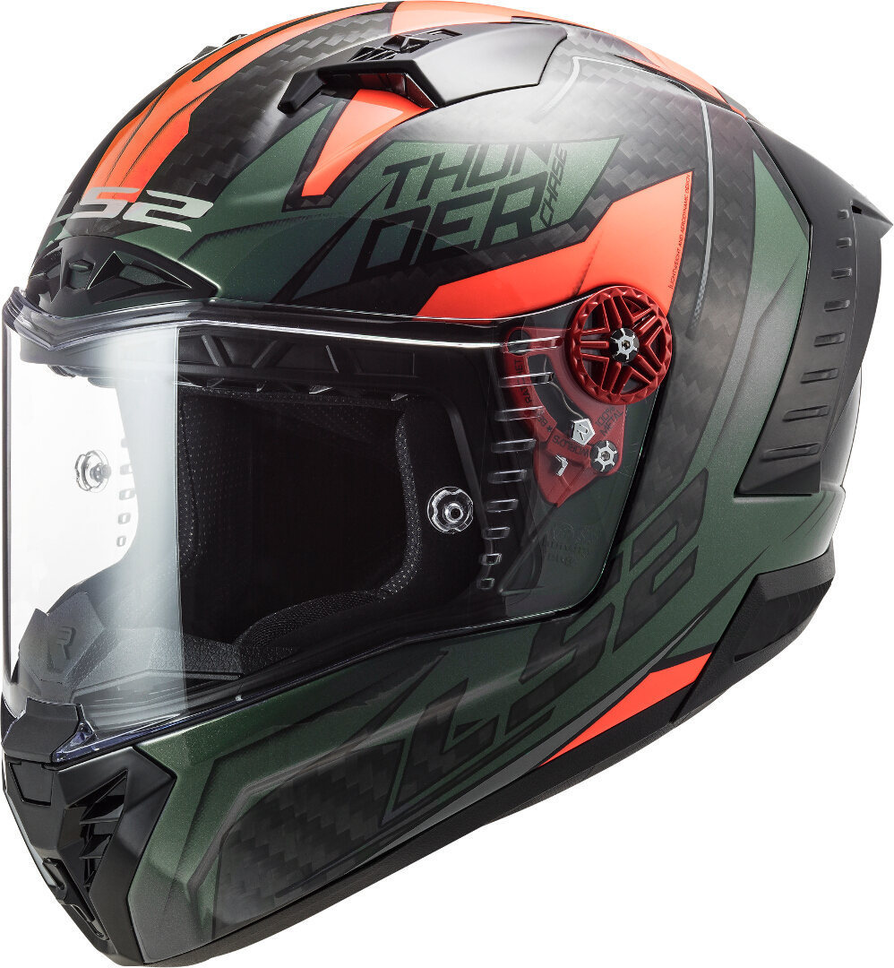 LS2 FF805 Thunder Chase Carbon Casque Noir Vert Orange XS