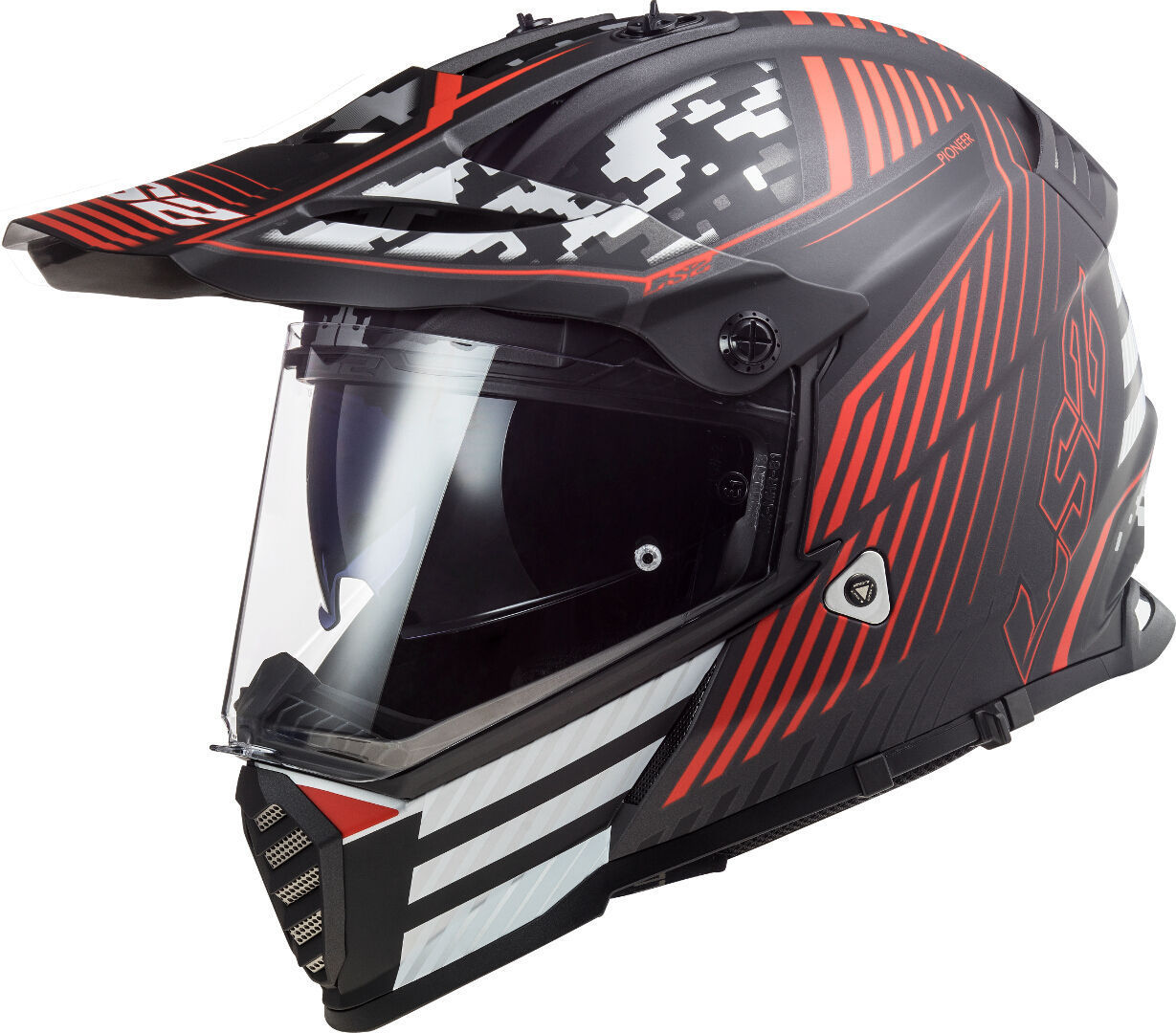 LS2 MX436 Pioneer Evo Saturn Casque de motocross Noir Rouge 2XS