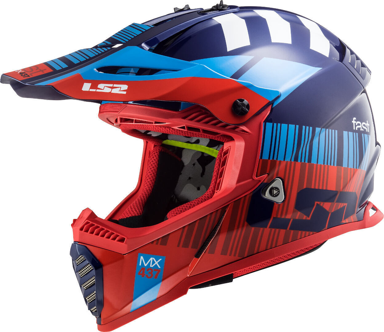 LS2 MX437 Fast Evo XCode Casque de motocross Rouge Bleu 2XS