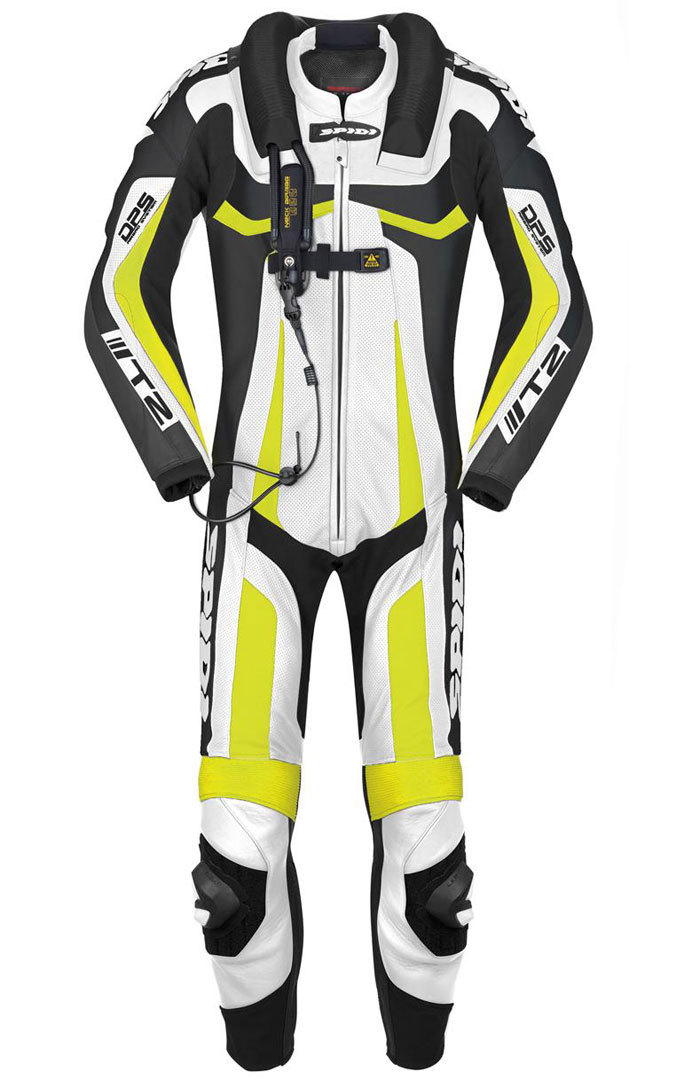 Spidi T-2 Neck DPS Wind Pro Airbag One Piece Motorcycle Leather Suit, black-white-green, Size 52, black-white-green, Size 52