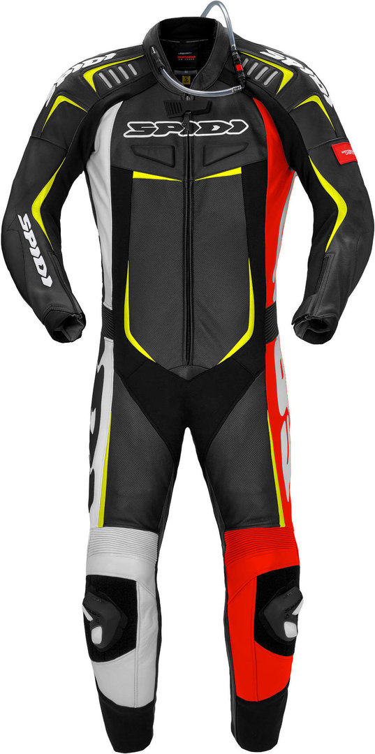 Spidi Track Wind Pro One Piece Motorcycle Leather Suit, black-white-red, Size 56, black-white-red, Size 56
