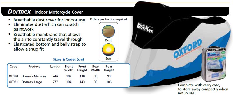 Side view of Oxford Dormex Indoor Motorcycle Cover, black, Size M for Men