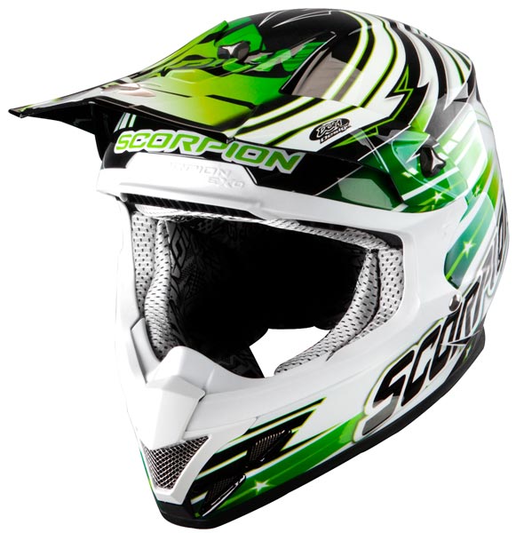 Scorpion VX-20 Air Star Trooper Cross Helmet, black-white-green, Size 2XL, black-white-green, Size 2XL