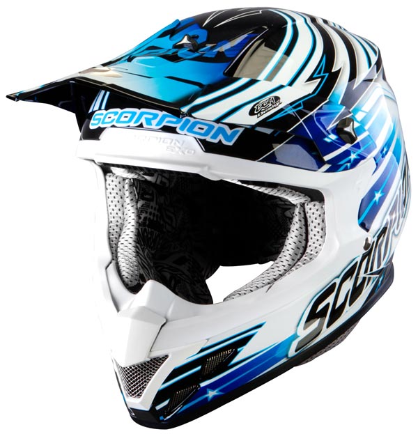 Scorpion VX-20 Air Star Trooper Cross Helmet, black-white-blue, Size XS, black-white-blue, Size XS