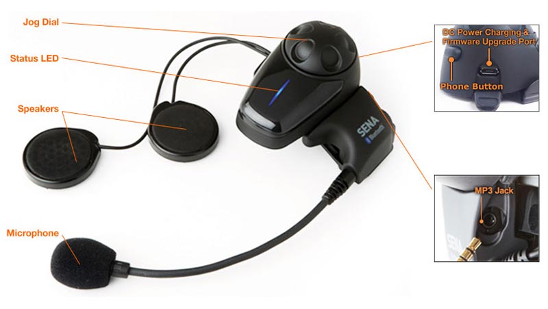 Side view of Sena SMH10 Bluetooth Headset Double Pack, black