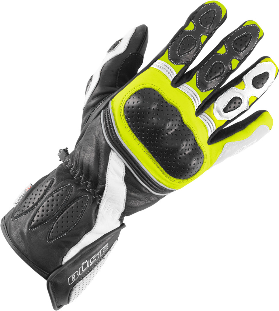 Büse Pit Lane Ladies Gloves, black-white-yellow, Size S for Women, black-white-yellow, Size S for Women