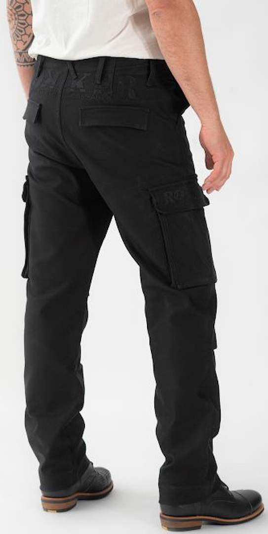 Side view of Rokker Black Jack Cargo Motorcycle Textile Pants, Size 46 for Men