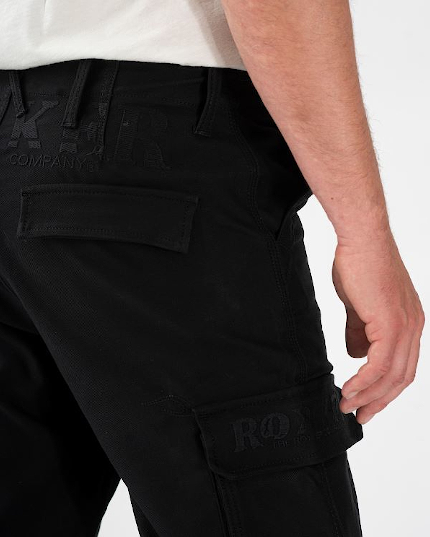 Side view of Rokker Black Jack Cargo Motorcycle Textile Pants, Size 46 for Men