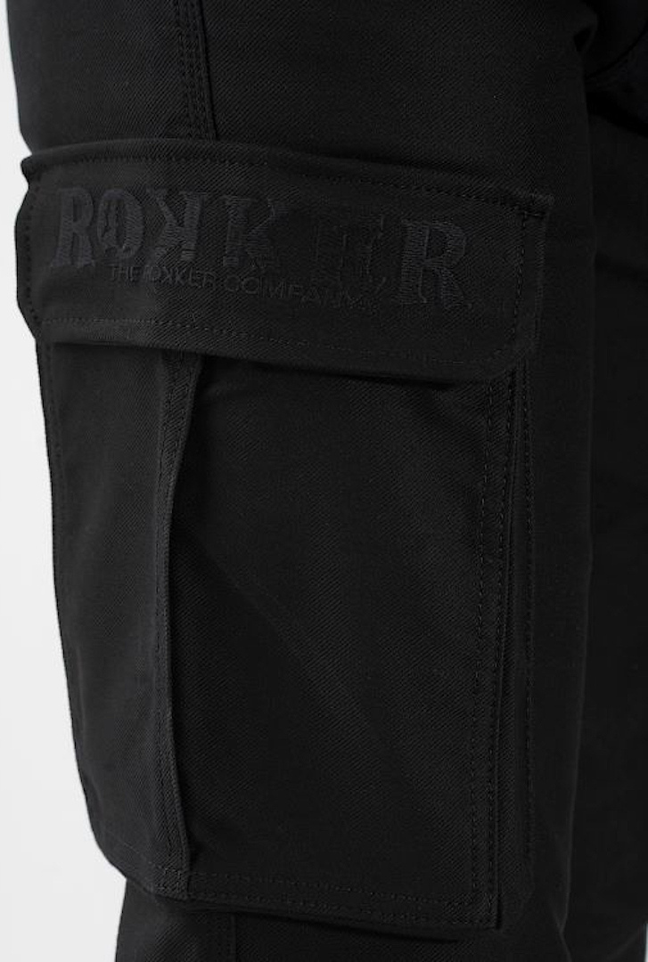 Side view of Rokker Black Jack Cargo Motorcycle Textile Pants, Size 46 for Men