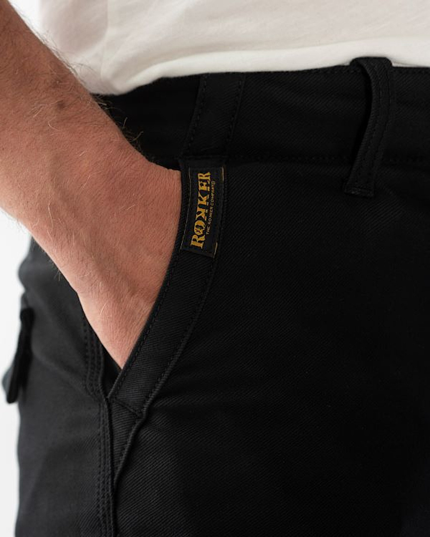 Side view of Rokker Black Jack Cargo Motorcycle Textile Pants, Size 46 for Men