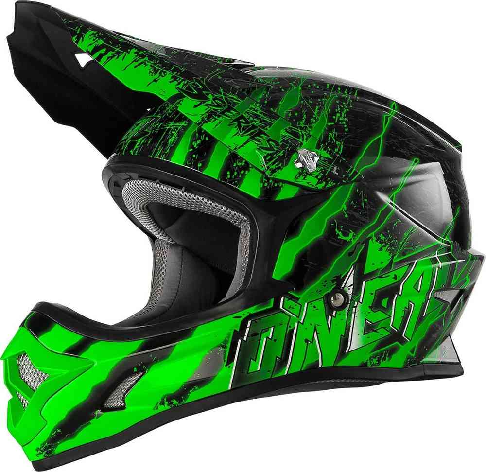black and green motocross helmet