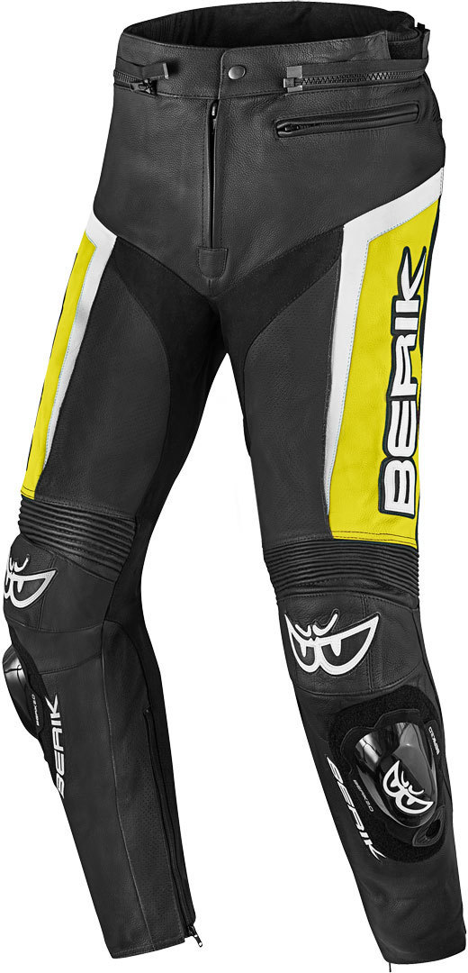Berik Misle Motorrad Lederhose, schwarz-weiss-gelb, Größe 60, schwarz-weiss-gelb, Größe 60