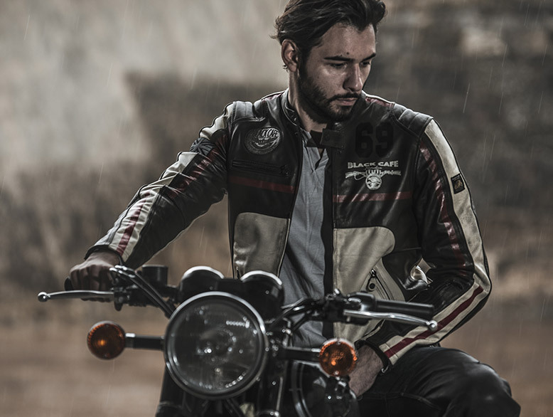 Black cafe motorcycle jacket discount