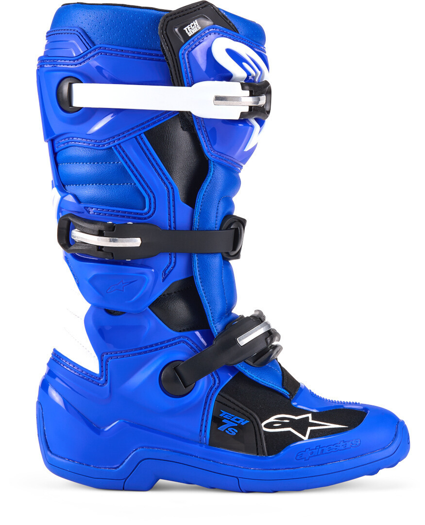 Side view of Alpinestars Tech 7S Youth Motocross Boots, black-white-blue, Size 34