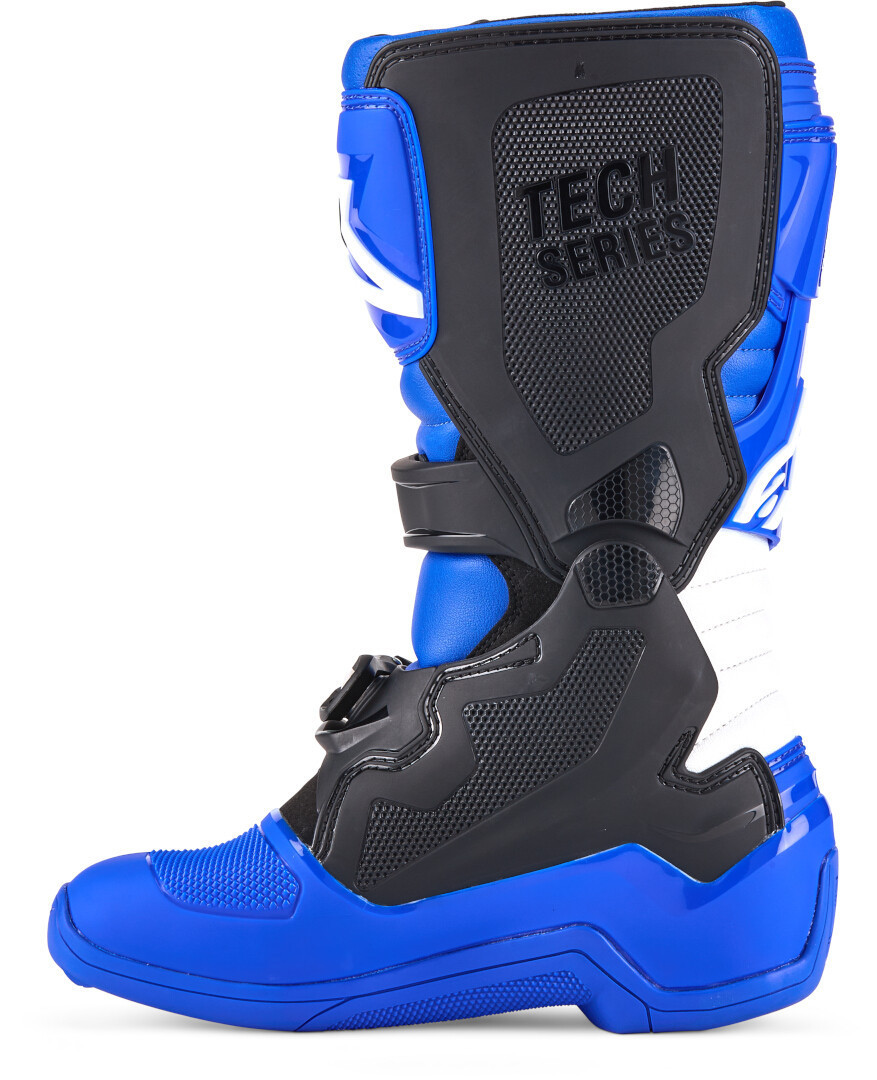 Side view of Alpinestars Tech 7S Youth Motocross Boots, black-white-blue, Size 34