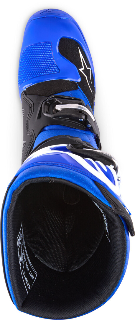 Side view of Alpinestars Tech 7S Youth Motocross Boots, black-white-blue, Size 34