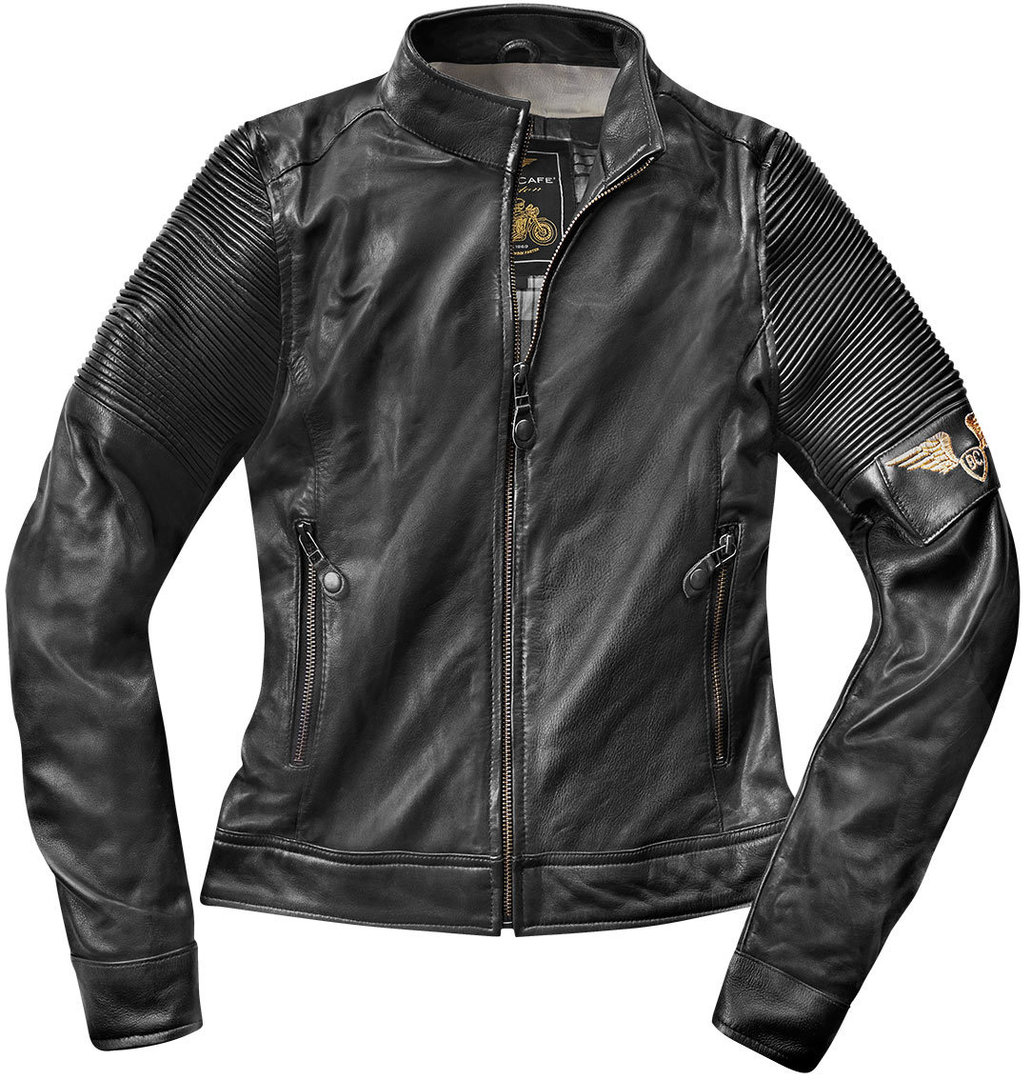 Black-Cafe London Amol Dames motorfiets lederen jas, zwart, afmeting S voor vrouw