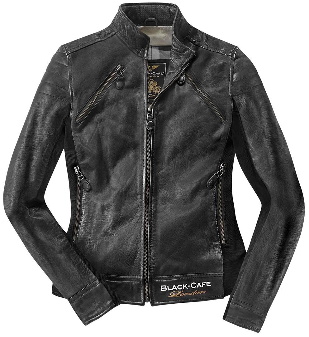 Black-Cafe London Semnan Ladies Motorcycle Leather Jacket, Size S for Women, black, Size S for Women
