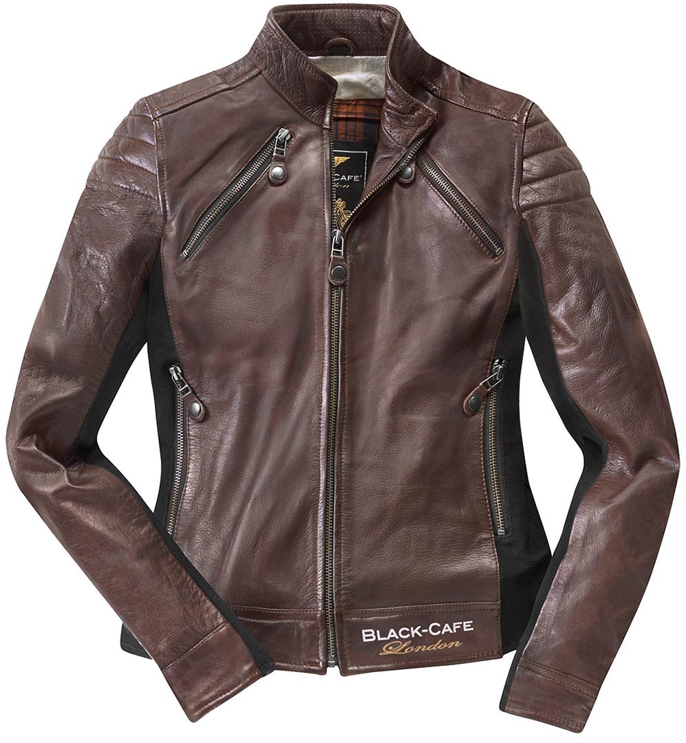 Black-Cafe London Semnan Ladies Motorcycle Leather Jacket, brown, Size S for Women, brown, Size S for Women
