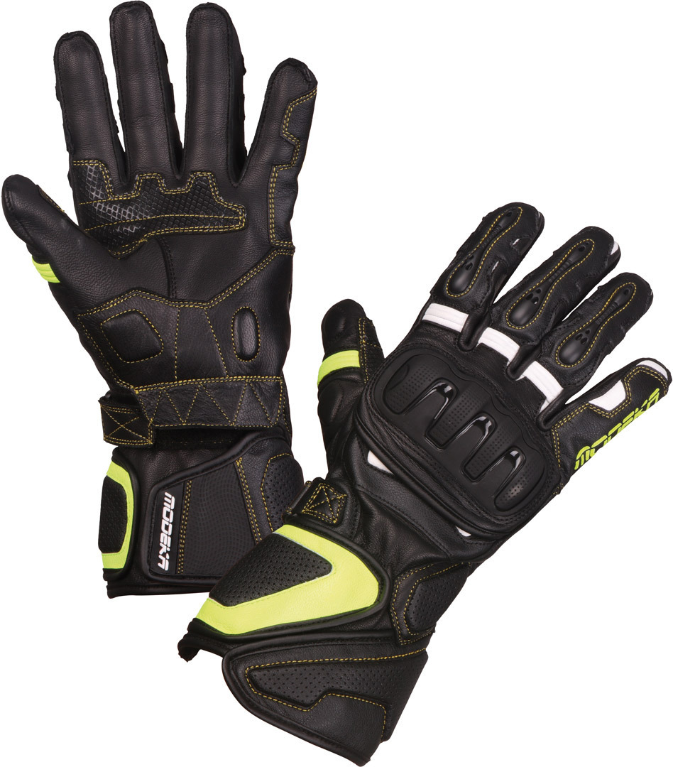 Modeka Daren Motorcycle Gloves, black-white-yellow, Size S, black-white-yellow, Size S