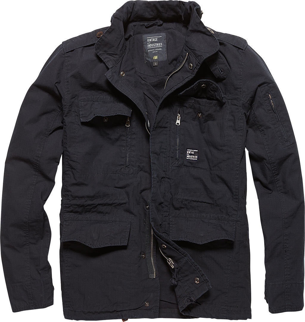 Vintage Industries Cranford Giacca Militare M65 - Cotone Ripstop - Nero, Taglie Fino A 3XL
