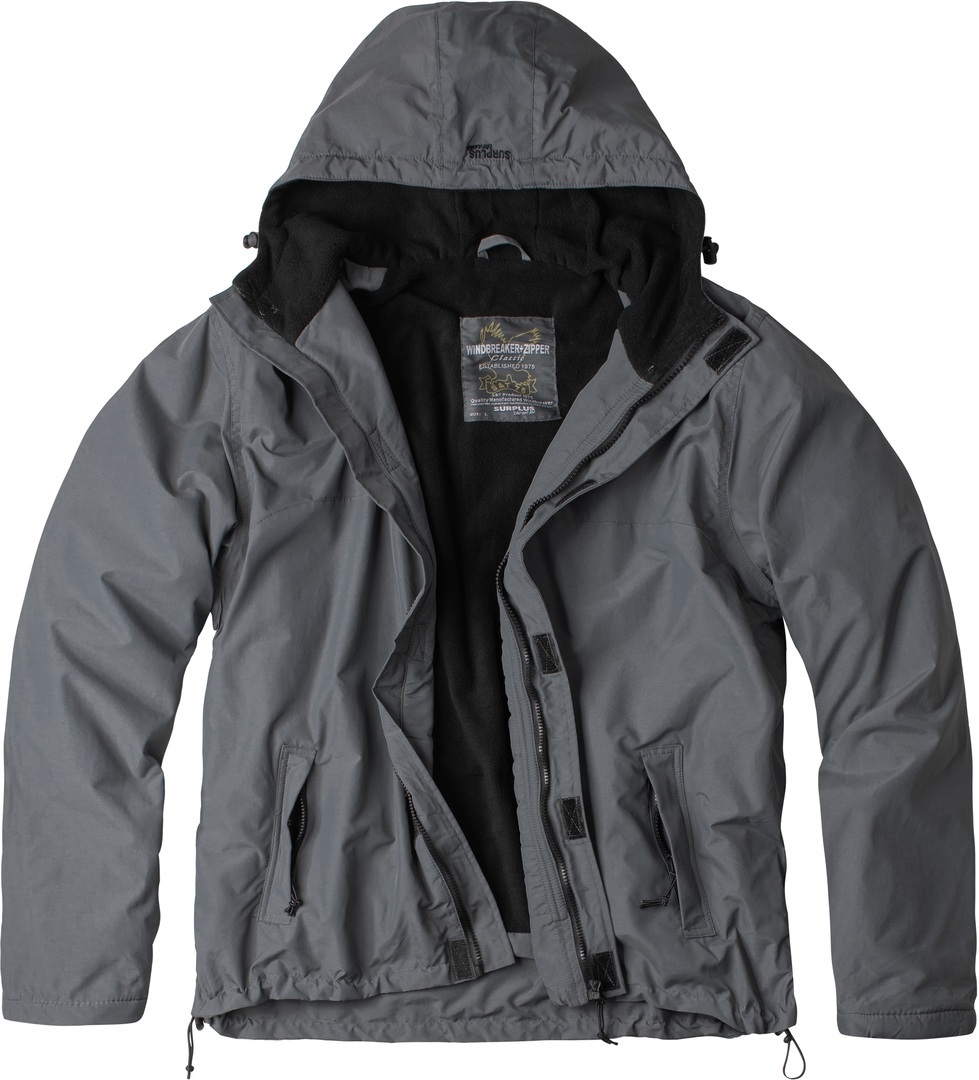 Surplus Zipper Windbreaker Jakke, grå, størrelse M