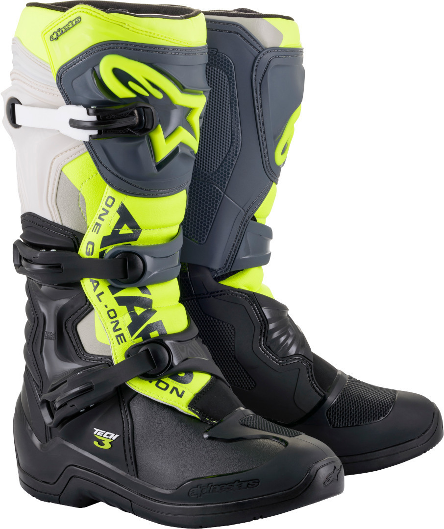 Alpinestars Tech 3 Motocross Boots, black-grey-yellow, Size 40 41, 41 Black Grey Yellow unisex