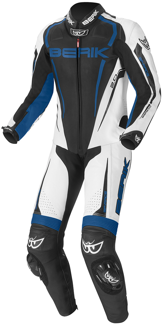 Berik Race-X 1-Teiler Motorrad Lederkombi, schwarz-weiss-blau, Größe 52, schwarz-weiss-blau, Größe 52