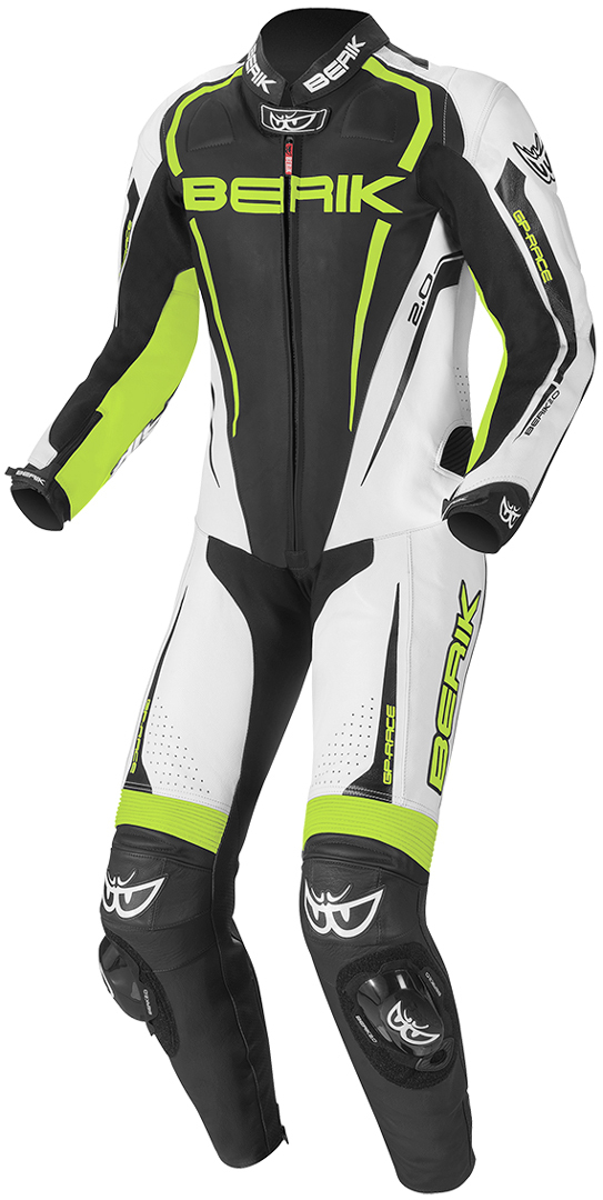 Berik Race-X 1-Teiler Motorrad Lederkombi, schwarz-weiss-gelb, Größe 52, schwarz-weiss-gelb, Größe 52