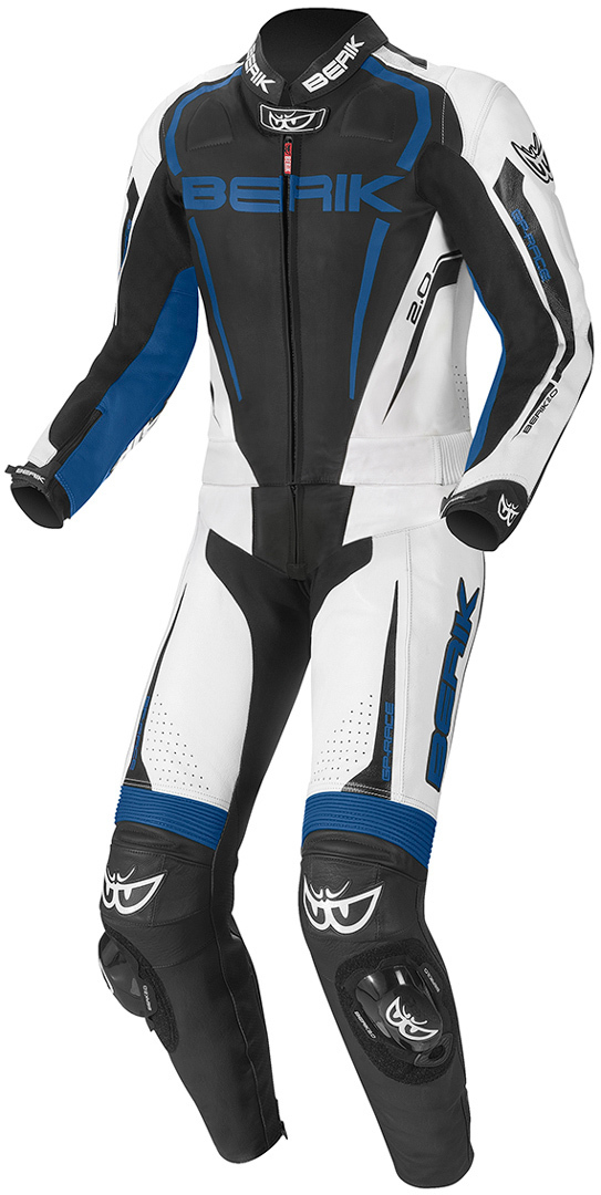 Berik Race-X Two Piece Motorcycle Leather Suit, black-white-blue, Size 50, black-white-blue, Size 50