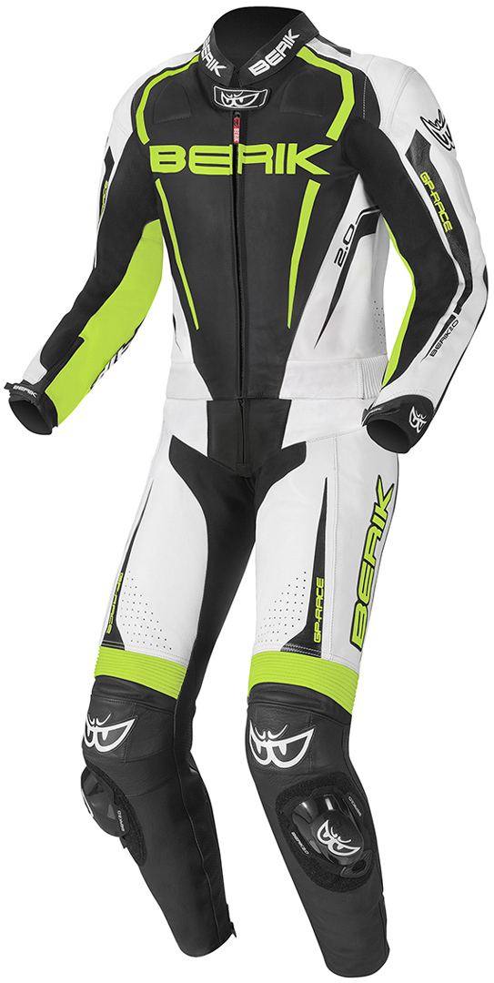 Berik Race-X Two Piece Motorcycle Leather Suit, black-white-yellow, Size 52, black-white-yellow, Size 52