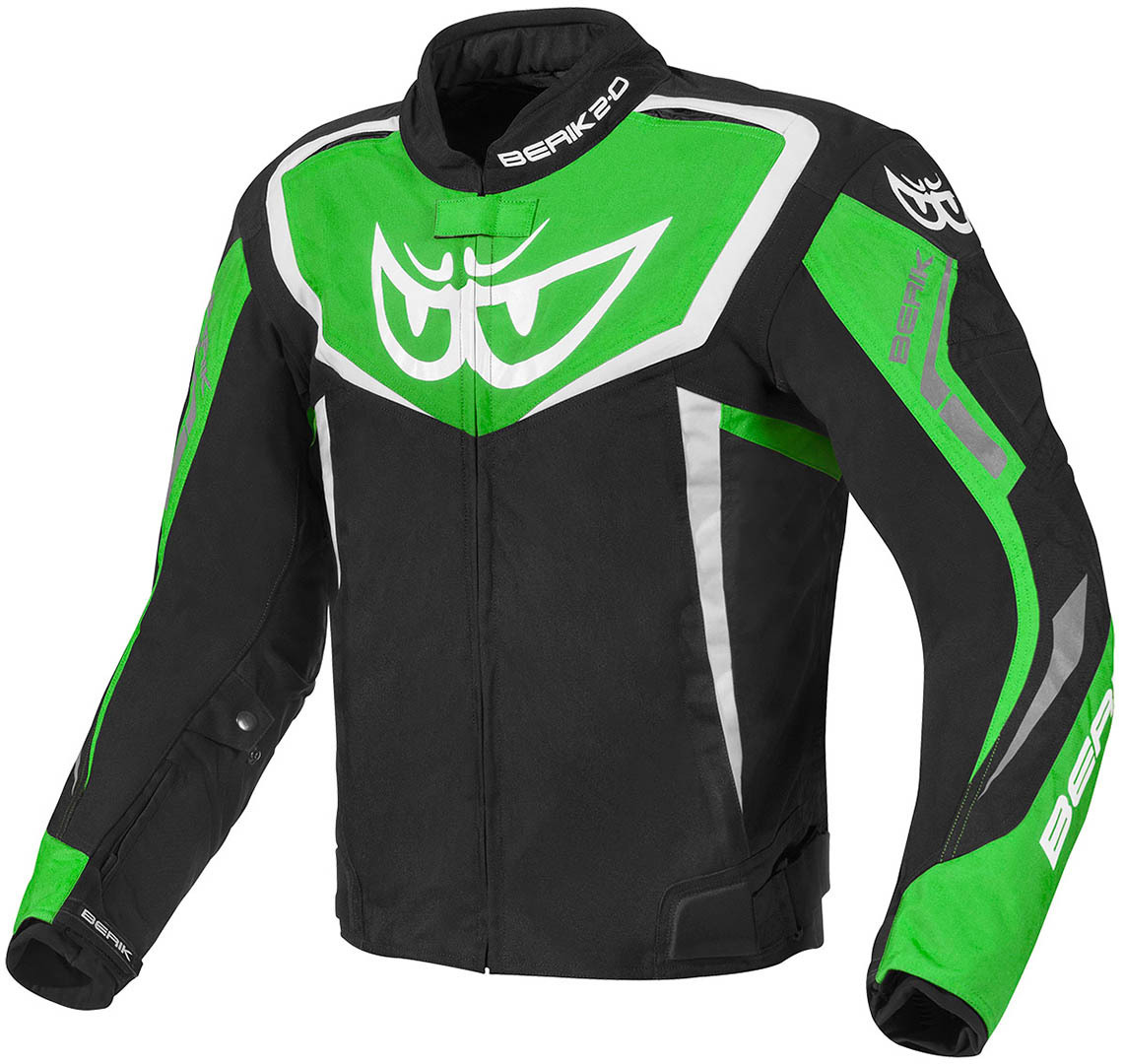 Berik Bad Eye wasserdichte Motorrad Textiljacke, schwarz-weiss-grün, Größe 52, schwarz-weiss-grün, Größe 52