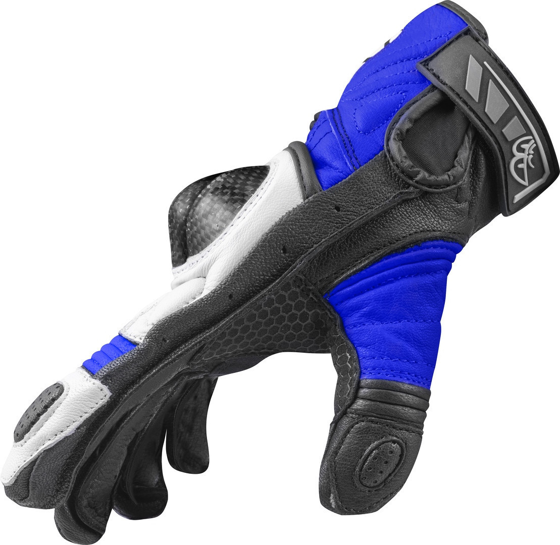 Side view of Berik LDX Ladies Motorcycle Gloves, black-white-blue, Size XS for Women