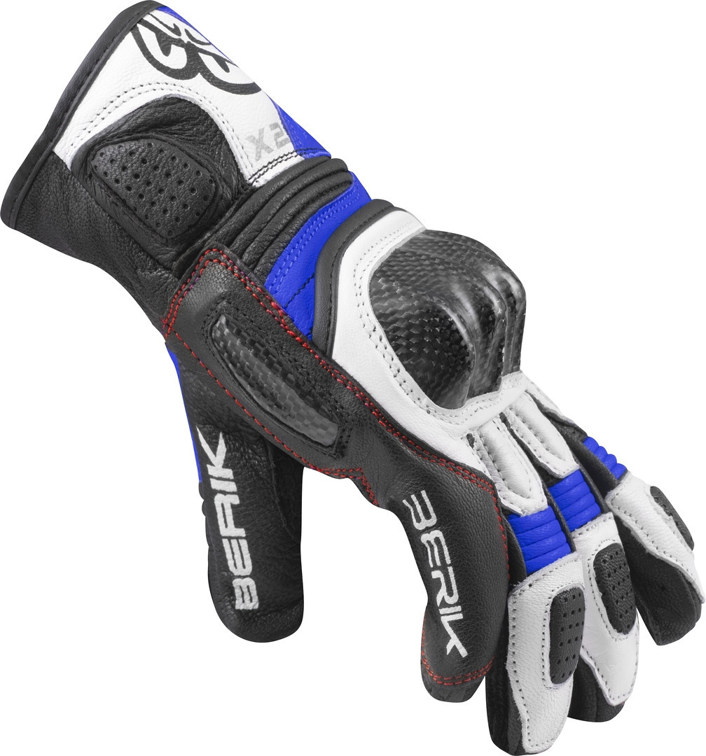 Side view of Berik LDX Ladies Motorcycle Gloves, black-white-blue, Size XS for Women