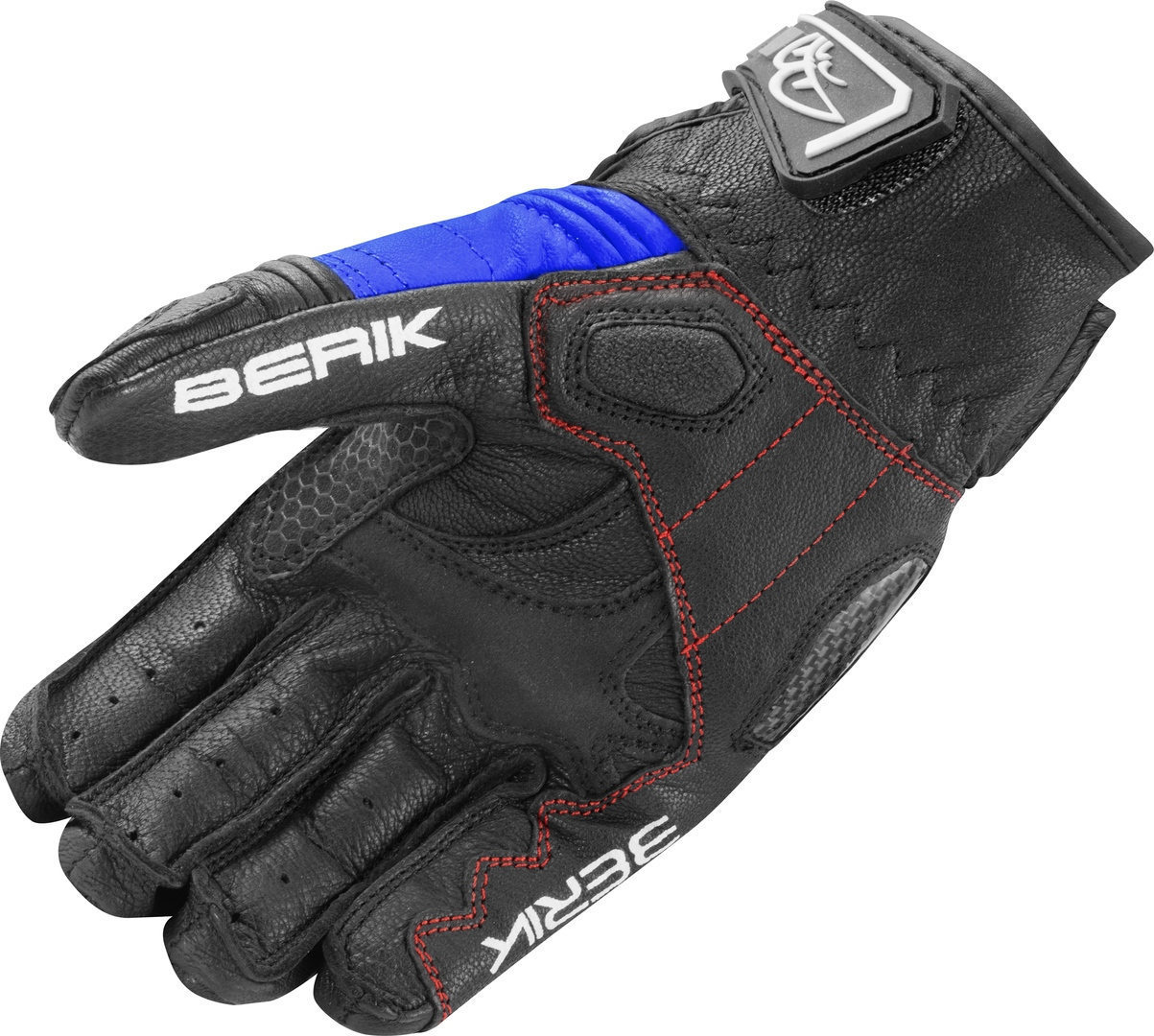 Side view of Berik LDX Ladies Motorcycle Gloves, black-white-blue, Size XS for Women