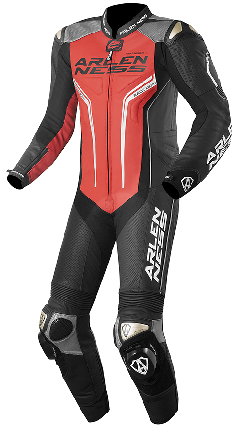 Arlen Ness Sugello One Piece Motorcycle Leather Suit, black-red, Size 48 for Men-image-649262658