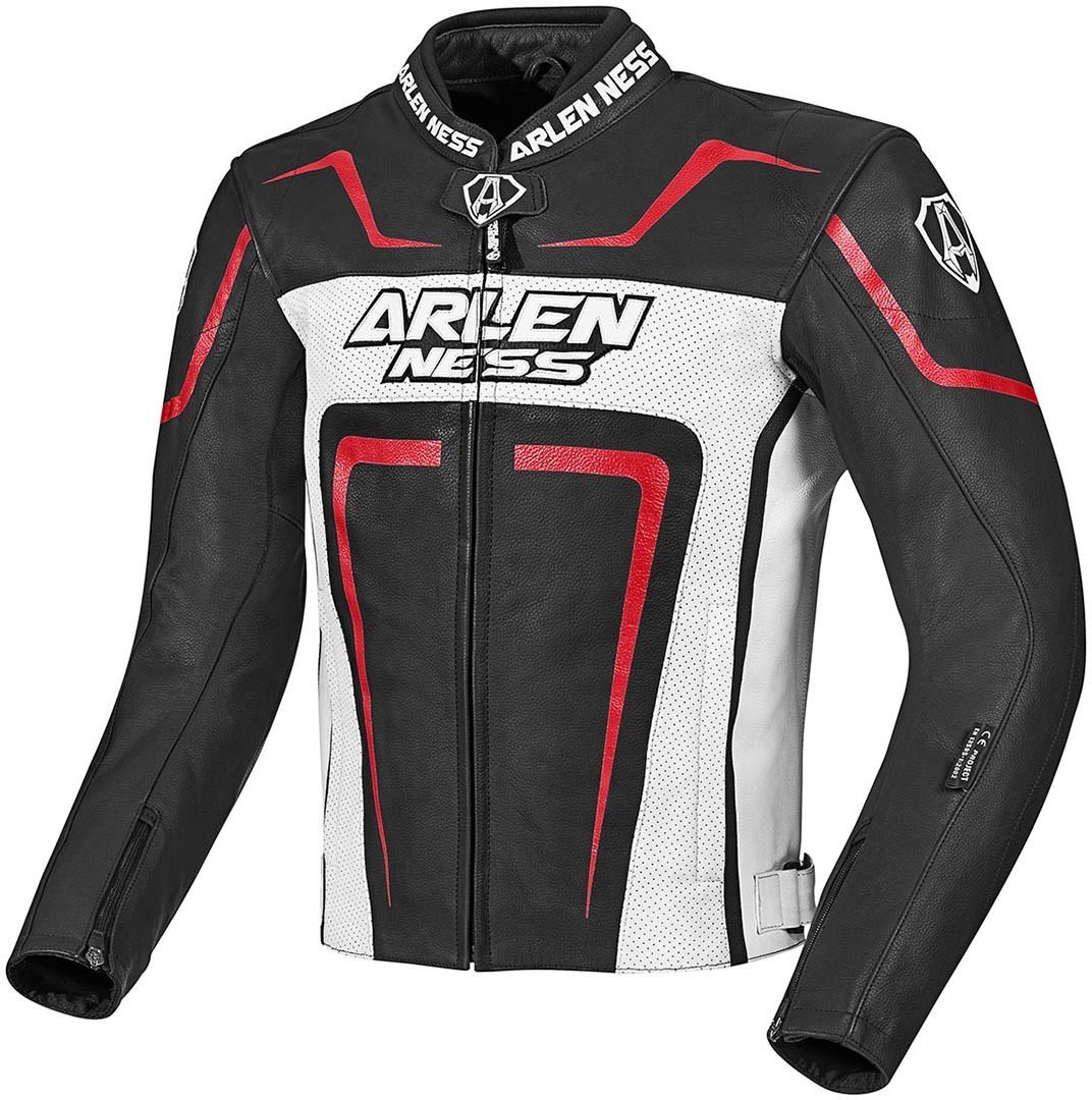 Arlen Ness Motegi Motorrad Lederjacke, schwarz-weiss-rot, Größe 52, schwarz-weiss-rot, Größe 52