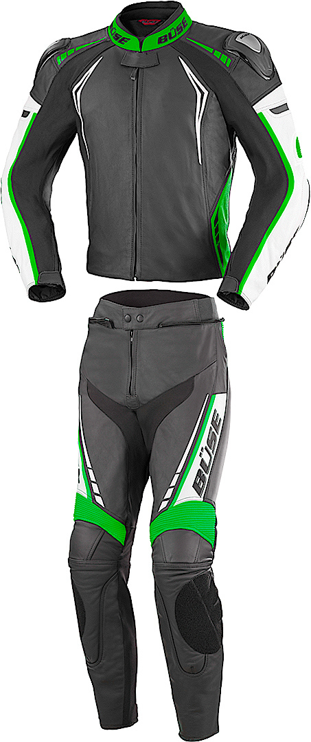 Büse Silverstone Pro Two Piece Motorcycle Leather Suit, black-green, Size 48, black-green, Size 48