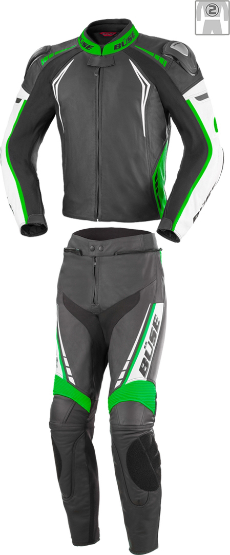 Büse Silverstone Pro Two Piece Ladies Leather Suit, black-white-green, Size 34 for Women, black-white-green, Size 34 for Women
