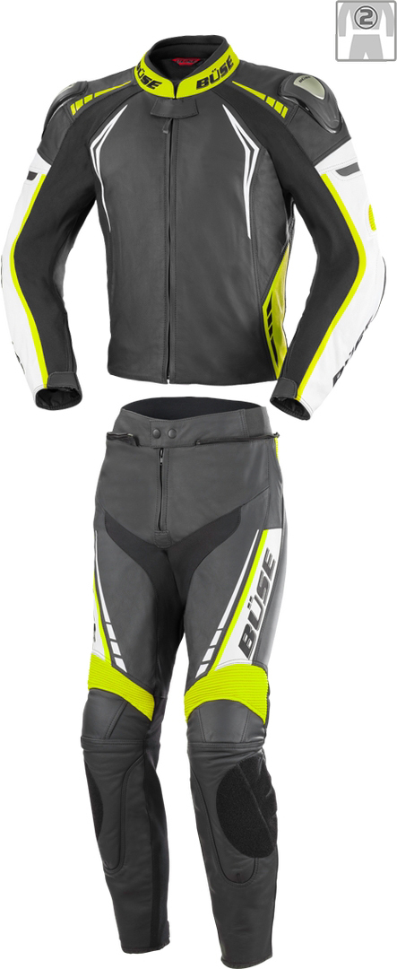 Büse Silverstone Pro Two Piece Ladies Leather Suit, black-white-yellow, Size 34 for Women, black-white-yellow, Size 34 for Women