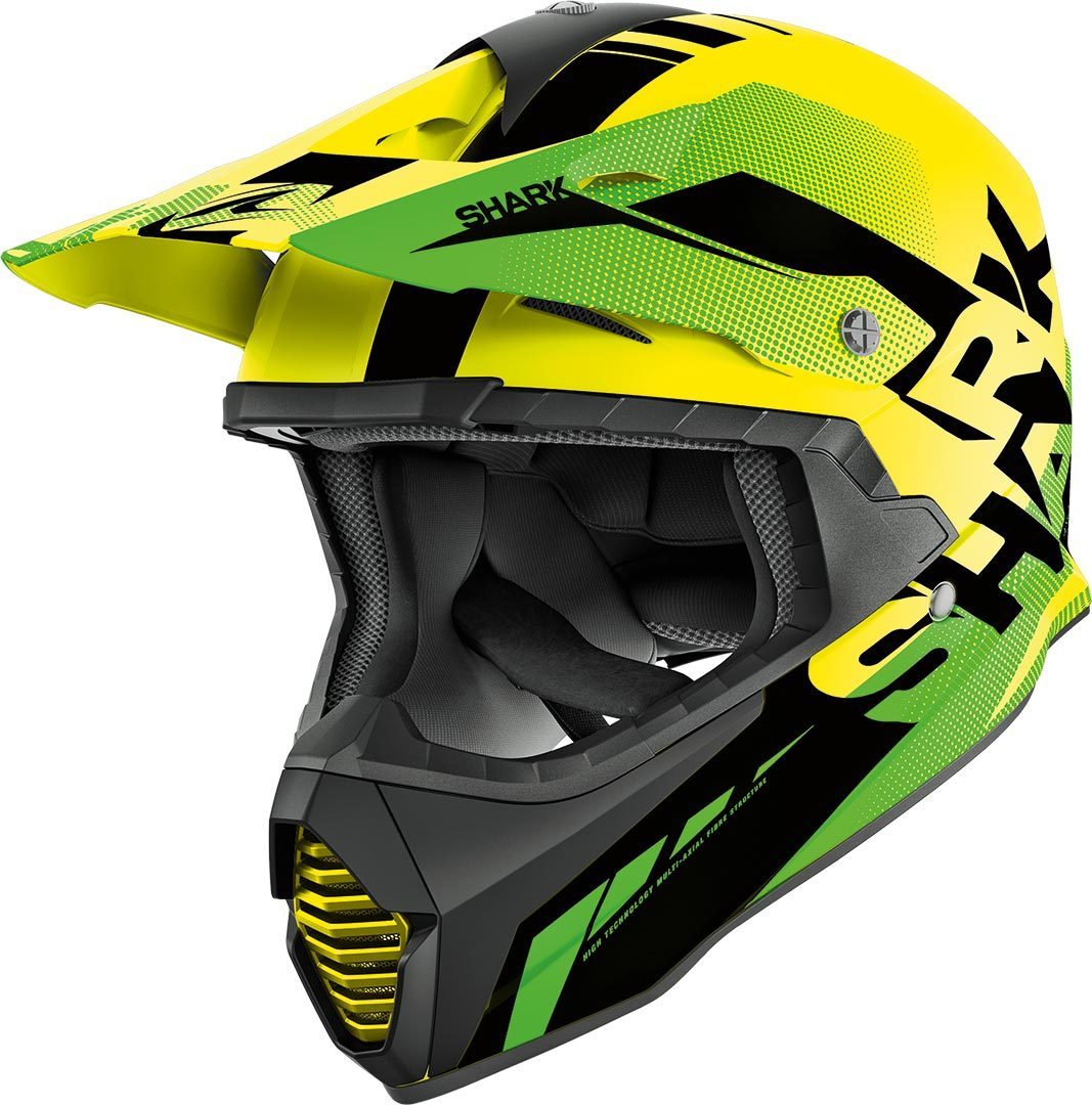 Image of Shark Varial Anger Motocross Helmet Casco Motocross, verde-giallo, dimensione XS